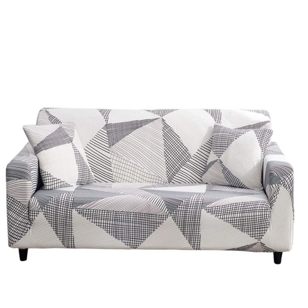 Geometric Pattern Sofa Cover with ‘Free’ Pillow Covers - Black and White